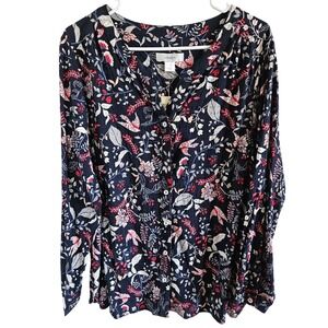 CJ Banks Woman SZ 1X NWT Button Up Blouse Colorful Floral Print Peasant Bohemian